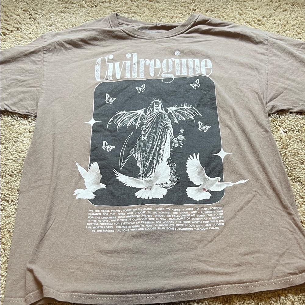 Civil Regime Graphic Tee in Taupe with White Print